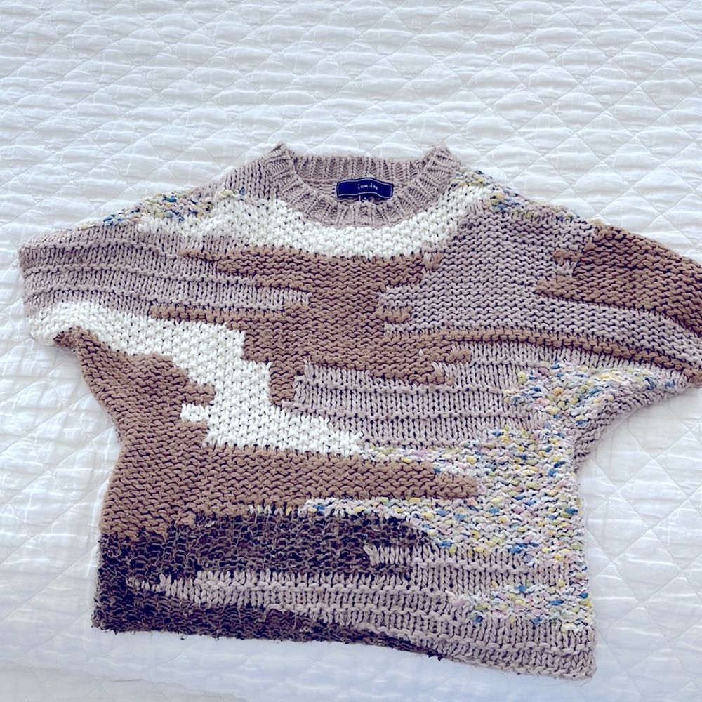 Taupe Slouchy Bohemian Sweater by Lumiere, Size Small